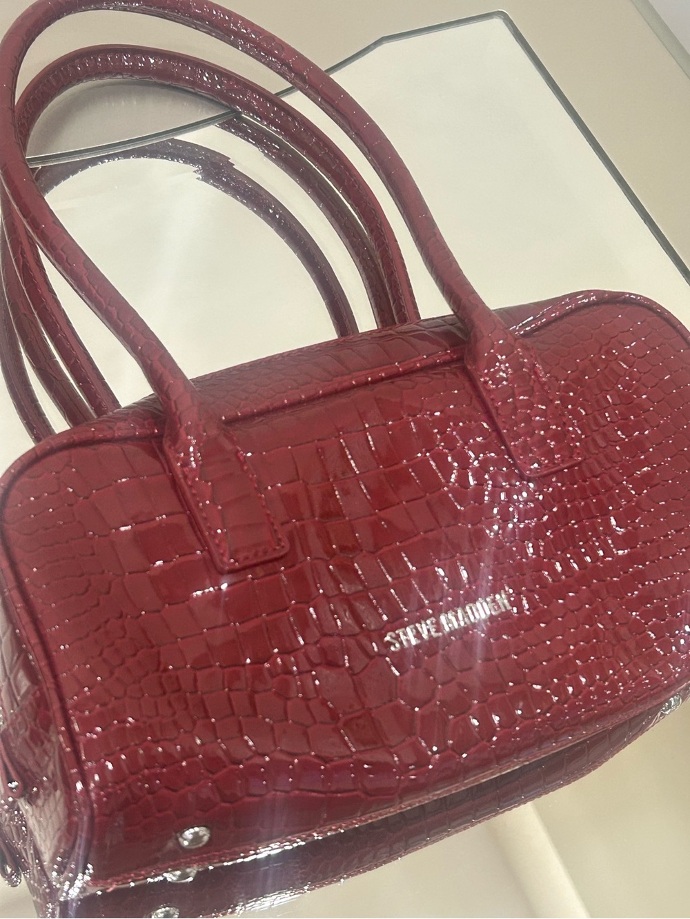 Steve Madden Croc-Embossed Shoulder Bag in Burgundy Red